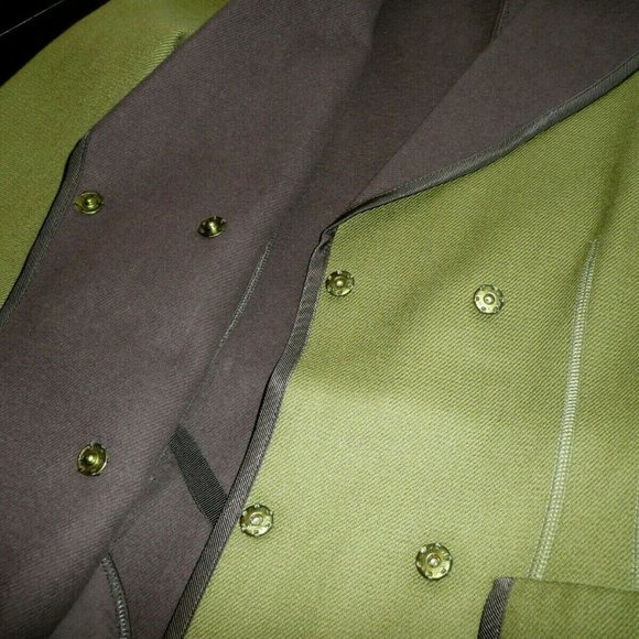 Philosophy Di Alberta Ferretti Long Wool Coat Olive Green with Brown USA Size 4 - Picture 11 of 16